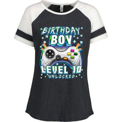 Level 10 Unlocked Video Game 10th Birthday Gamer Boys TShirt Enza Ladies Jersey Colorblock Tee