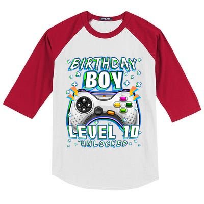 Level 10 Unlocked Video Game 10th Birthday Gamer Boys TShirt Kids Colorblock Raglan Jersey