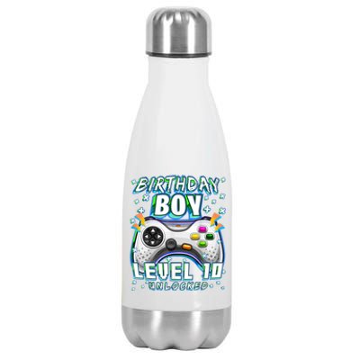 Level 10 Unlocked Video Game 10th Birthday Gamer Boys TShirt Stainless Steel Insulated Water Bottle