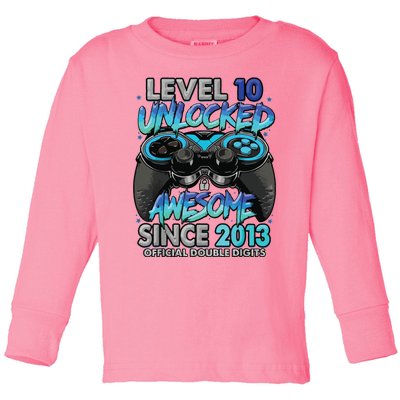 Level 10 Unlocked Awesome Since 2013 10th Birthday Gaming Toddler Long Sleeve Shirt