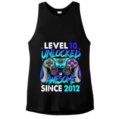 Level 10 Unlocked Awesome Since 2012 10th Birthday Ladies PosiCharge Tri-Blend Wicking Tank