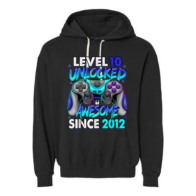 Level 10 Unlocked Awesome Since 2012 10th Birthday Garment-Dyed Fleece Hoodie