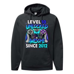 Level 10 Unlocked Awesome Since 2012 10th Birthday Performance Fleece Hoodie