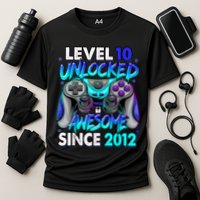 Level 10 Unlocked Awesome Since 2012 10th Birthday Cooling Performance Crew T-Shirt