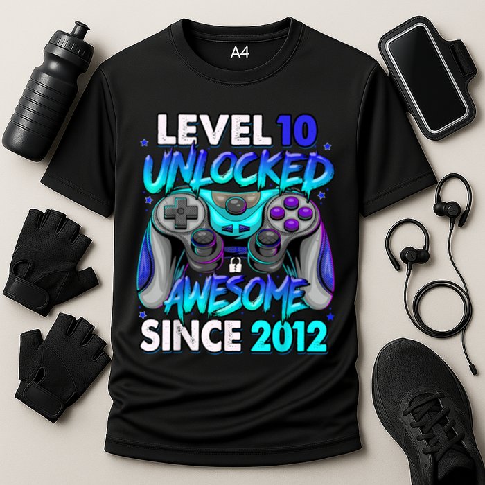Level 10 Unlocked Awesome Since 2012 10th Birthday Cooling Performance Crew T-Shirt