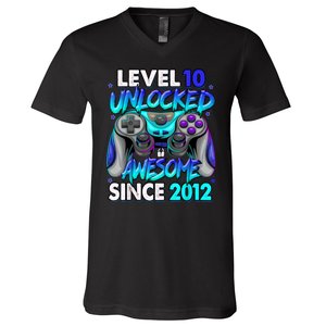 Level 10 Unlocked Awesome Since 2012 10th Birthday V-Neck T-Shirt