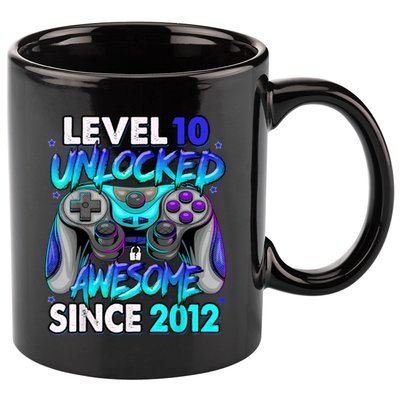 Level 10 Unlocked Awesome Since 2012 10th Birthday 11oz C Handle Ceramic Mug