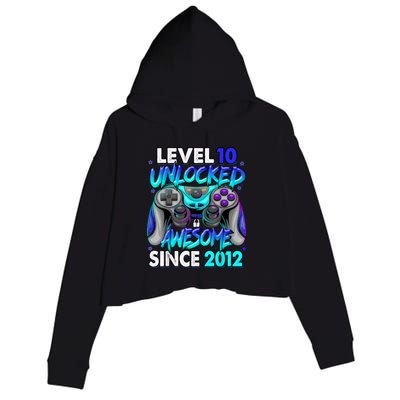 Level 10 Unlocked Awesome Since 2012 10th Birthday Crop Fleece Hoodie