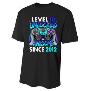 Level 10 Unlocked Awesome Since 2012 10th Birthday Performance Sprint T-Shirt