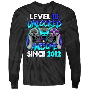 Level 10 Unlocked Awesome Since 2012 10th Birthday Tie-Dye Long Sleeve Shirt