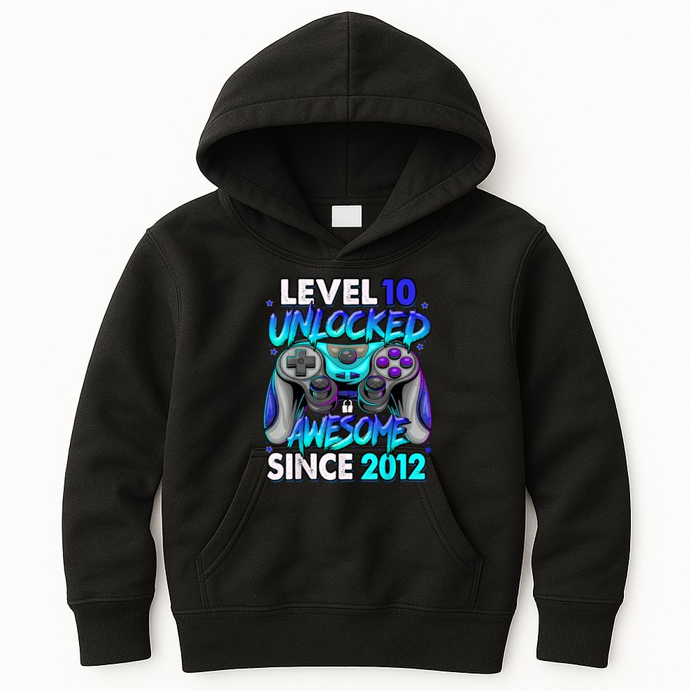Level 10 Unlocked Awesome Since 2012 10th Birthday Kids Hoodie