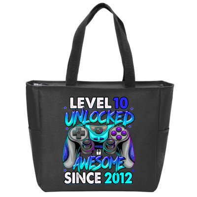 Level 10 Unlocked Awesome Since 2012 10th Birthday Zip Tote Bag