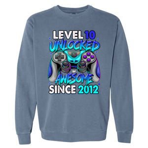 Level 10 Unlocked Awesome Since 2012 10th Birthday Garment-Dyed Sweatshirt