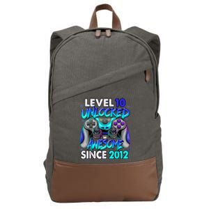 Level 10 Unlocked Awesome Since 2012 10th Birthday Cotton Canvas Backpack