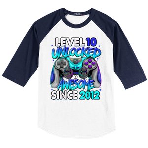 Level 10 Unlocked Awesome Since 2012 10th Birthday Baseball Sleeve Shirt