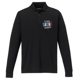 Level 10 Unlocked Birthday, 10th Birthday Boy Gamer, 10 Years Old Gamer Performance Long Sleeve Polo