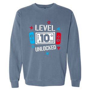 Level 10 Unlocked Birthday, 10th Birthday Boy Gamer, 10 Years Old Gamer Garment-Dyed Sweatshirt