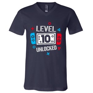 Level 10 Unlocked Birthday, 10th Birthday Boy Gamer, 10 Years Old Gamer V-Neck T-Shirt