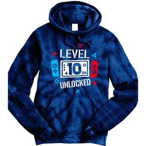 Level 10 Unlocked Birthday, 10th Birthday Boy Gamer, 10 Years Old Gamer Tie Dye Hoodie