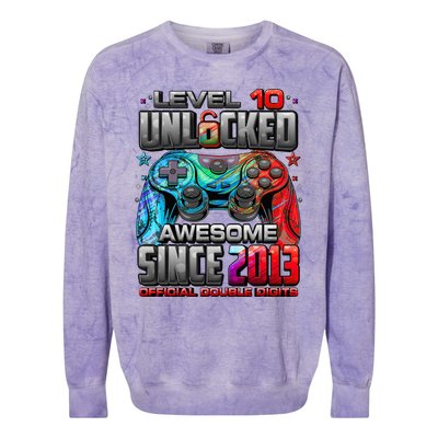 Level 10 Unlocked Awesome Since 2013 10th Birthday Gaming Colorblast Crewneck Sweatshirt