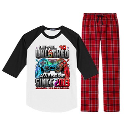 Level 10 Unlocked Awesome Since 2013 10th Birthday Gaming Raglan Sleeve Pajama Set