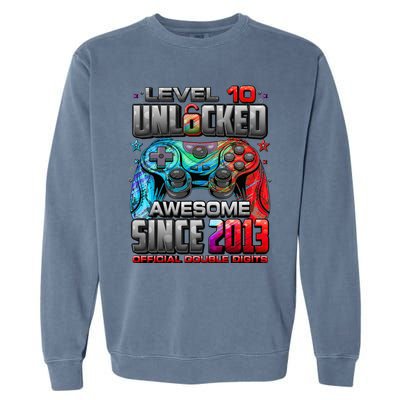 Level 10 Unlocked Awesome Since 2013 10th Birthday Gaming Garment-Dyed Sweatshirt