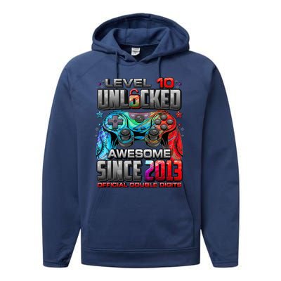 Level 10 Unlocked Awesome Since 2013 10th Birthday Gaming Performance Fleece Hoodie