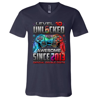 Level 10 Unlocked Awesome Since 2013 10th Birthday Gaming V-Neck T-Shirt