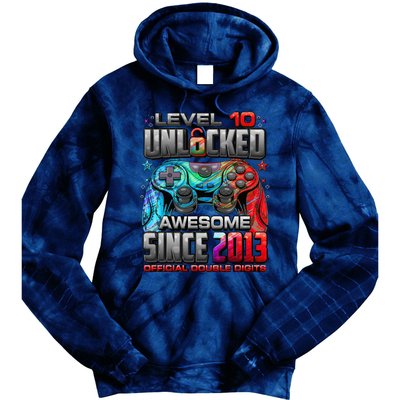 Level 10 Unlocked Awesome Since 2013 10th Birthday Gaming Tie Dye Hoodie