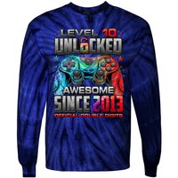 Level 10 Unlocked Awesome Since 2013 10th Birthday Gaming Tie-Dye Long Sleeve Shirt