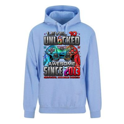 Level 10 Unlocked Awesome Since 2013 10th Birthday Gaming Unisex Surf Hoodie