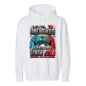 Level 10 Unlocked Awesome Since 2013 10th Birthday Gaming Garment-Dyed Fleece Hoodie