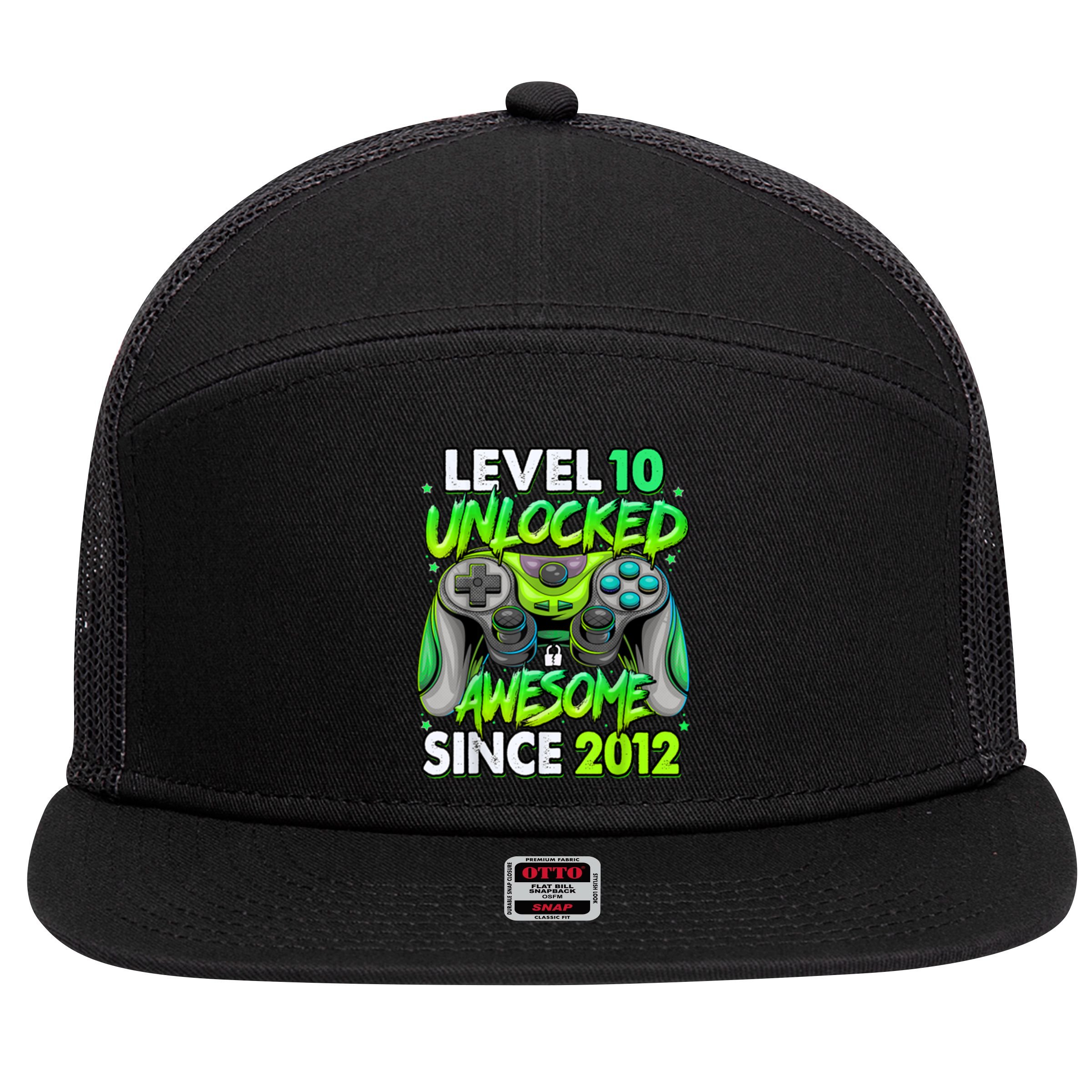 Level 10 Unlocked Awesome 2012 Video Game 10th Birthday 7 Panel Mesh Trucker Snapback Hat