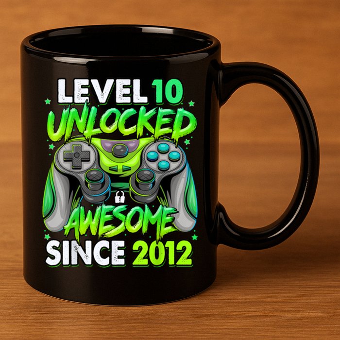 Level 10 Unlocked Awesome 2012 Video Game 10th Birthday 11oz C Handle Ceramic Mug