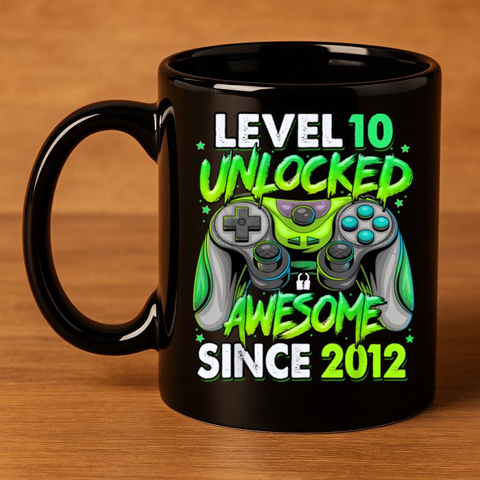 Level 10 Unlocked Awesome 2012 Video Game 10th Birthday 11oz C Handle Ceramic Mug