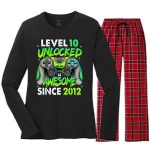 Level 10 Unlocked Awesome 2012 Video Game 10th Birthday Women's Long Sleeve Flannel Pajama Set 