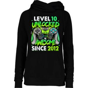 Level 10 Unlocked Awesome 2012 Video Game 10th Birthday Womens Funnel Neck Pullover Hood