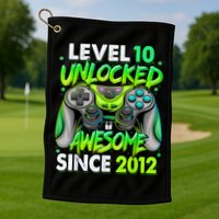 Level 10 Unlocked Awesome 2012 Video Game 10th Birthday Golf Towel