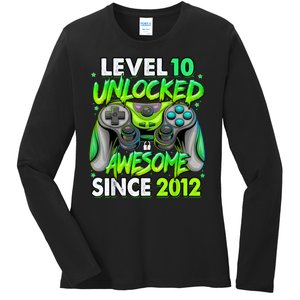 Level 10 Unlocked Awesome 2012 Video Game 10th Birthday Ladies Long Sleeve Shirt