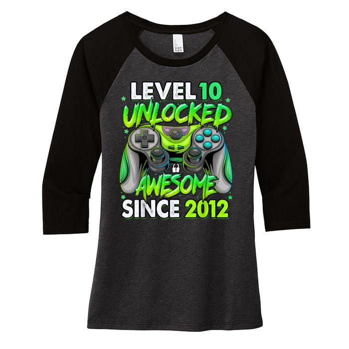 Level 10 Unlocked Awesome 2012 Video Game 10th Birthday Women's Tri-Blend 3/4-Sleeve Raglan Shirt