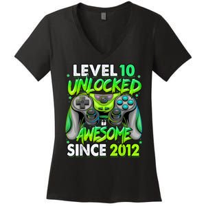 Level 10 Unlocked Awesome 2012 Video Game 10th Birthday Women's V-Neck T-Shirt