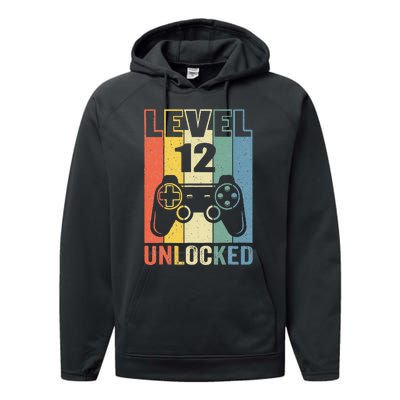 Level 12 Unlocked Funny Video Gamer 12th Birthday Gift Performance Fleece Hoodie