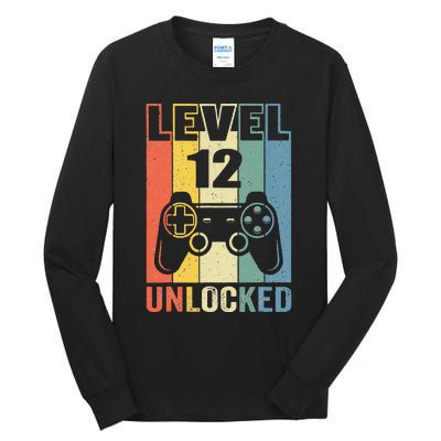 Level 12 Unlocked Funny Video Gamer 12th Birthday Gift Tall Long Sleeve T-Shirt