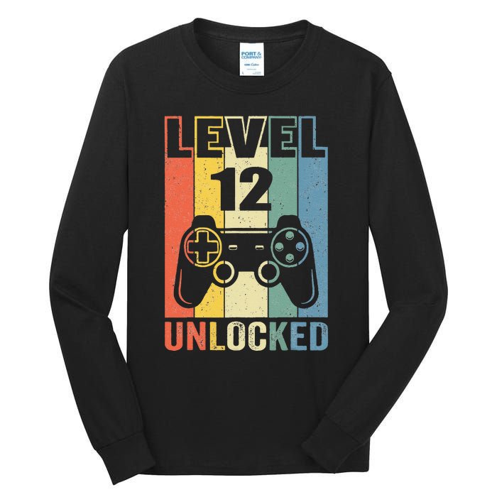 Level 12 Unlocked Funny Video Gamer 12th Birthday Gift Tall Long Sleeve T-Shirt