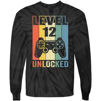 Level 12 Unlocked Funny Video Gamer 12th Birthday Gift Tie-Dye Long Sleeve Shirt