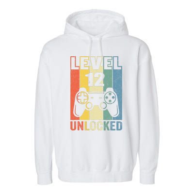 Level 12 Unlocked Funny Video Gamer 12th Birthday Gift Garment-Dyed Fleece Hoodie