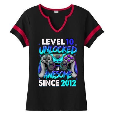 Level 10 Unlocked Awesome 2012 Cute 10th Birthday Ladies Halftime Notch Neck Tee