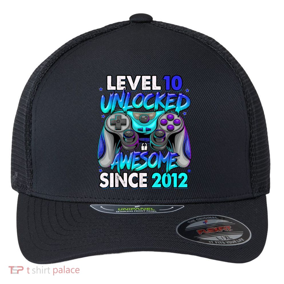 Level 10 Unlocked Awesome 2012 Cute 10th Birthday Flexfit Unipanel Trucker Cap