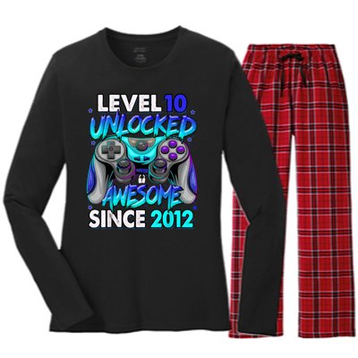 Level 10 Unlocked Awesome 2012 Cute 10th Birthday Women's Long Sleeve Flannel Pajama Set 