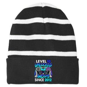 Level 10 Unlocked Awesome 2012 Cute 10th Birthday Striped Beanie with Solid Band